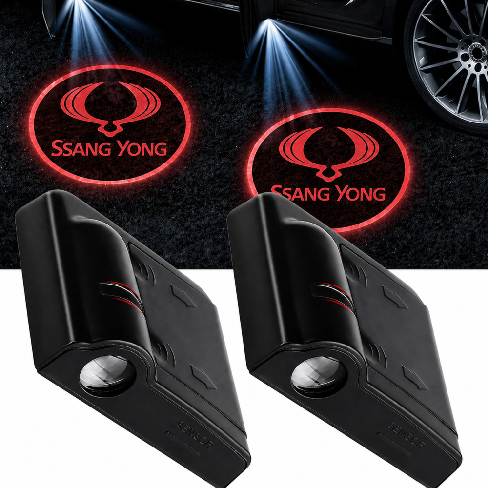 LED проекция подсветка логотипа для дверей  SsangYong (универсальный комплект 2 шт.)