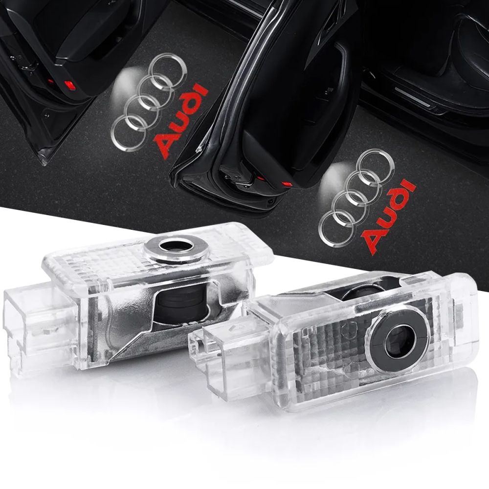 LED проекция подсветка логотипа для дверей Audi (ВСЕ МОДЕЛИ) A1 A3 A4 A5 A6 A7 A8 R8 Q3 Q5 Q7 RS3 RS4 RS5 RS6 S3 S4 S5 S6 S7 S8 AUDI+RED (комплект 2 шт)