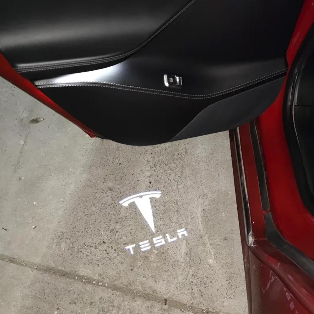 LED проекция подсветка логотипа для дверей Tesla Model S, Model X, Model 3, Model Y (комплект 2шт)