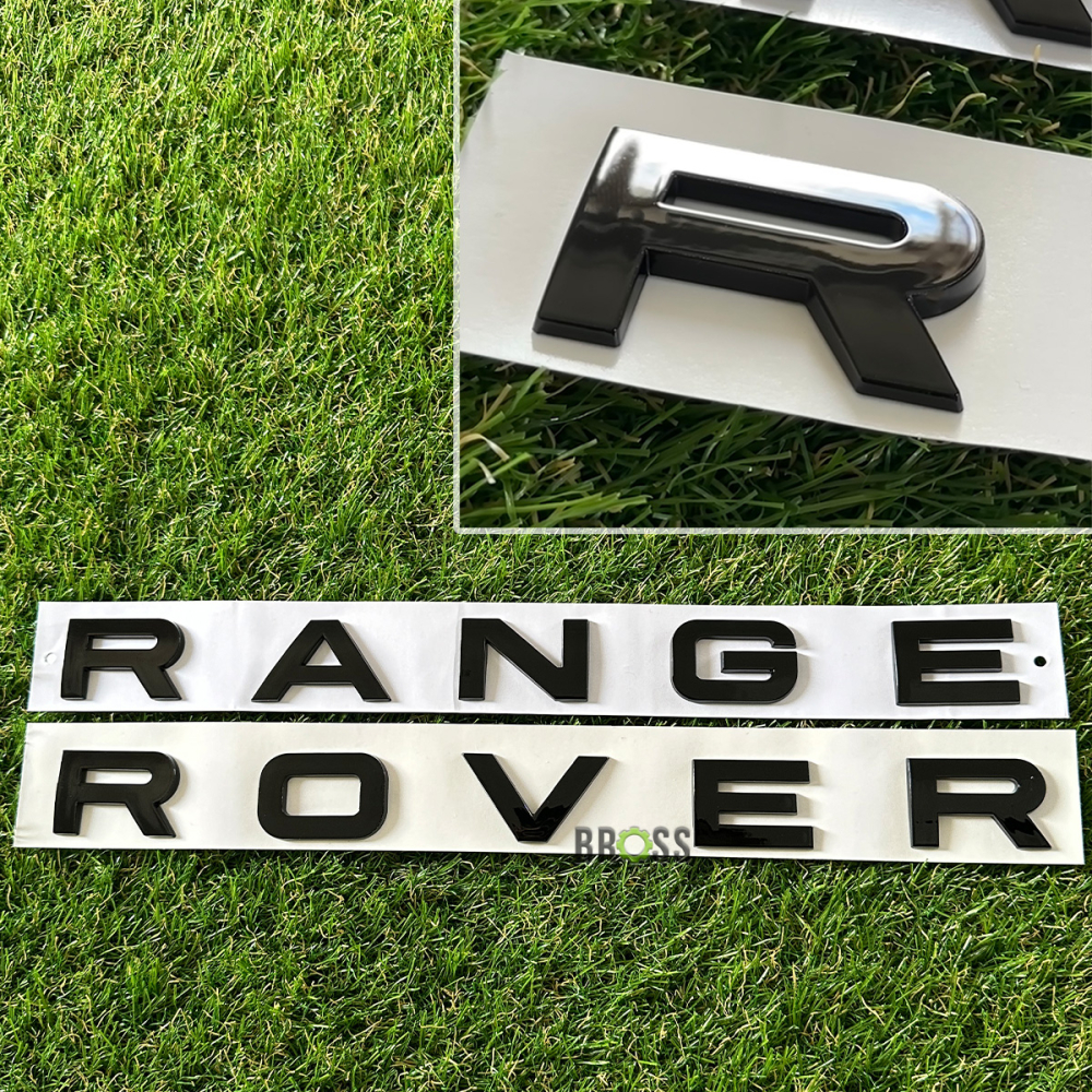 Эмблема надпись Range Rover, Рендж Ровер на капот и багажник, черный глянец 