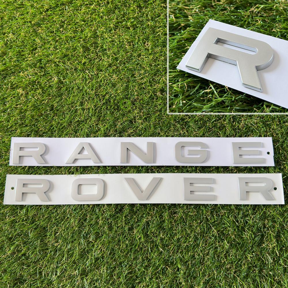 Эмблема надпись Range Rover, Рендж Ровер на капот и багажник (светло-серый)