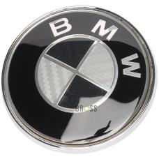 Эмблема логотип шильдик значок капота , багажника BMW 74мм (черный карбон)