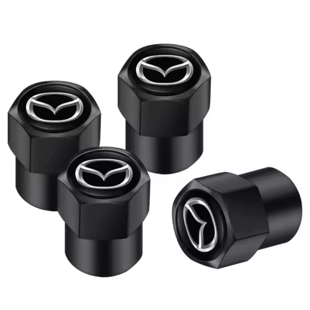 Металлические колпачки на ниппель Mazda (Комплект 4 шт.) Черные