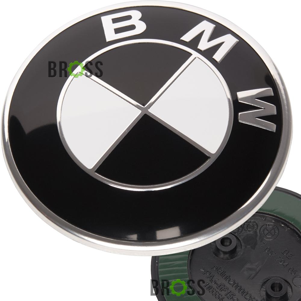 Эмблема логотип шильдик значок капота BMW F10, F11, F07 705779405 51147057794 ЧЕРНАЯ (82мм - две ножки)