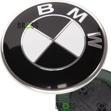 Эмблема логотип шильдик значок капота BMW F10, F11, F07 705779405 51147057794 ЧЕРНАЯ (82мм - две ножки)