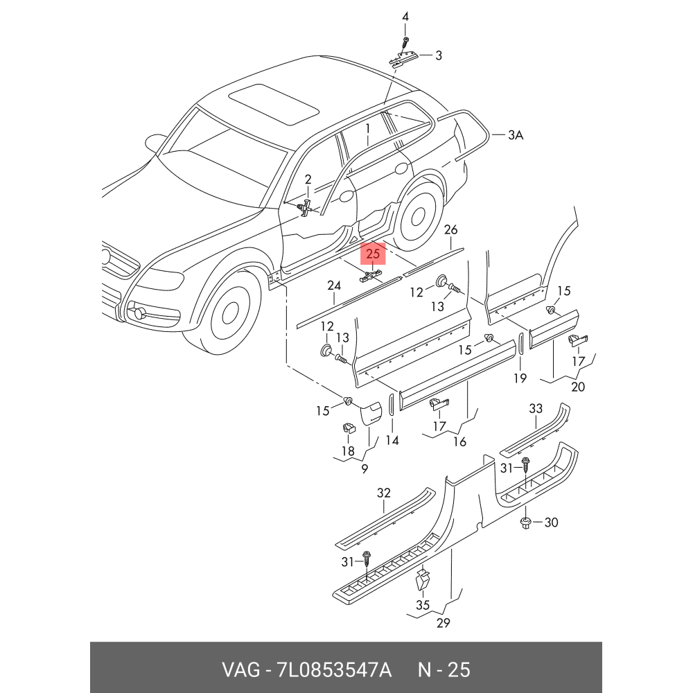 Клипса крепление молдинга накладки порога Volkswagen Touareg , Porsche Cayenne 7L0853547A
