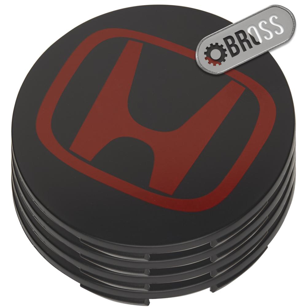 Заглушки колпачки для литых дисков Honda Accord, Civic, CR-V, Pilot, Odyssey, Jazz КОМПЛЕКТ ( Черная, логотип красный 68 мм)