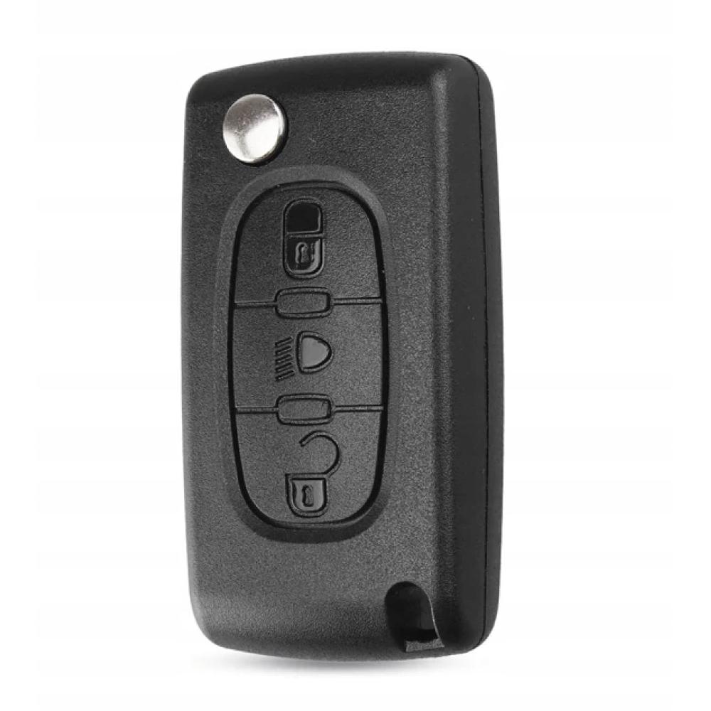 Выкидной корпус ключа на 3 кнопки Citroen C2 , C4 , C5 , C6 , C8 , Berlingo ( CE0536 с местом под аккумулятор , лезвие HU83 , свет ) 