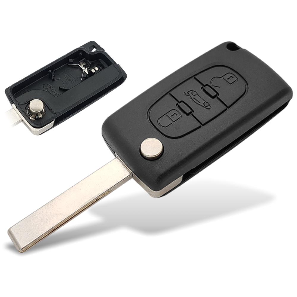Выкидной корпус ключа на 3 кнопки Citroen C2 , C4 , C5 , C6 , C8 , Berlingo ( CE0536 с местом под аккумулятор , лезвие HU83, кнопка багажника ) 