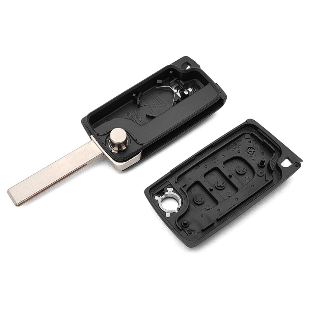 Выкидной корпус ключа на 3 кнопки Citroen C2 , C4 , C5 , C6 , C8 , Berlingo ( CE0536 с местом под аккумулятор , лезвие HU83 , свет ) 