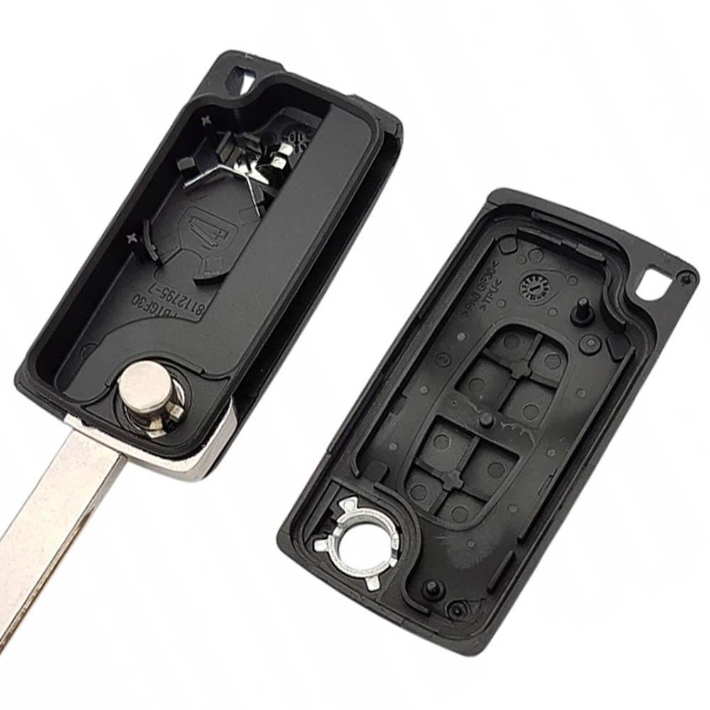 Выкидной корпус ключа на 2 кнопки Citroen C2 , C4 , C5 , C6 , C8 , Berlingo ( CE0536 с местом под аккумулятор , лезвие HU83 ) 
