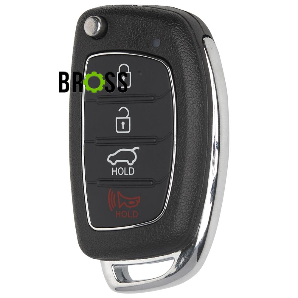 Выкидной корпус ключа на 4 кнопки Hyundai Elantra , Veloster , Sonata , Grandeur , Tucson , Cerato , Genesis , Accent , i20 , i30 , ix35 , i40 , Equus , Santa Fe , Kia Sorento , KIA Cerato ( центральное лезвие TOY40 , красная кнопка паник ) 