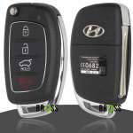 Выкидной корпус ключа на 4 кнопки Hyundai Elantra , Veloster , Sonata , Grandeur , Tucson , Cerato , Genesis , Accent , i20 , i30 , ix35 , i40 , Equus , Santa Fe , Kia Sorento , KIA Cerato ( центральное лезвие TOY40 , красная кнопка паник ) 