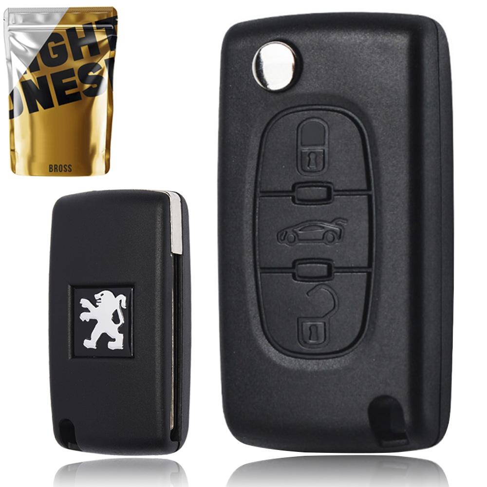 Выкидной корпус ключа на 3 кнопки Peugeot 107 207 307 308 407 408 607 (  CE0523 без места под батарейку , лезвие VA2 , кнопка багажника )