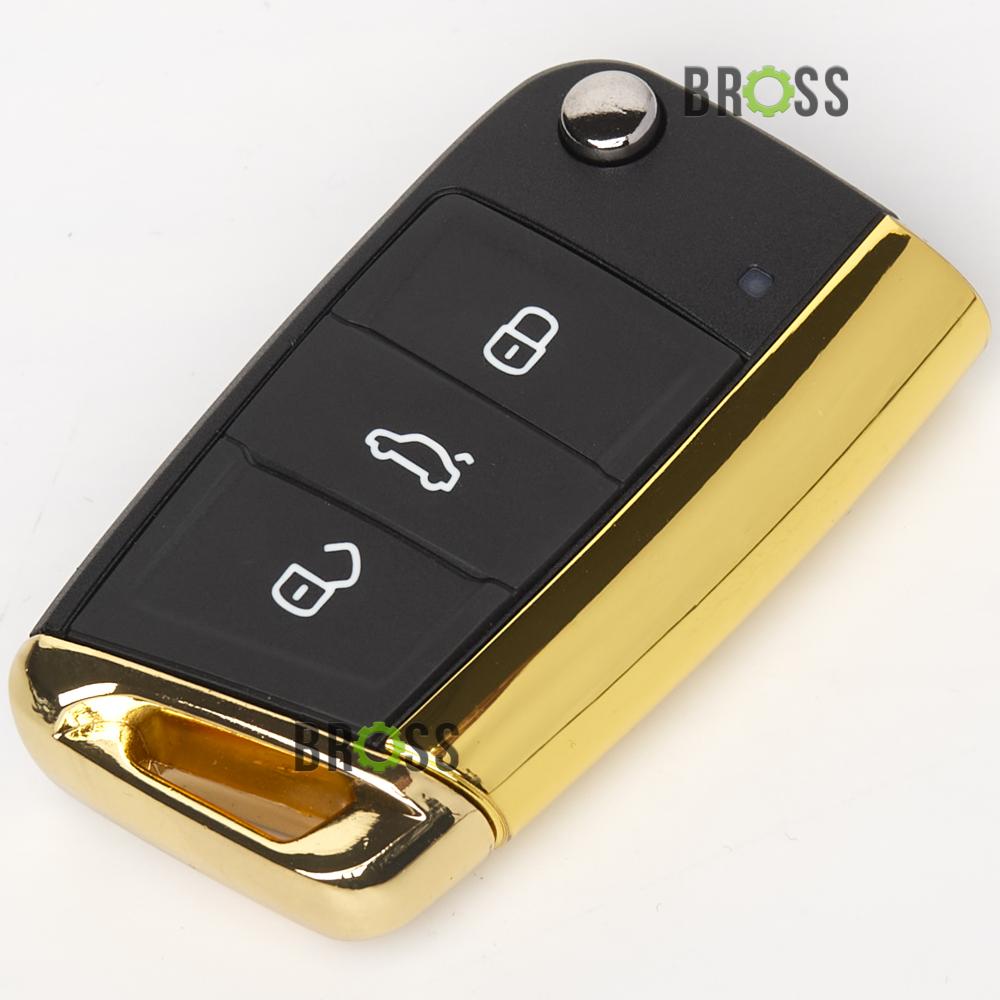 Выкидной корпус ключа на 3 кнопки  Skoda Octavia A7 5G6959752AB ( золотой )