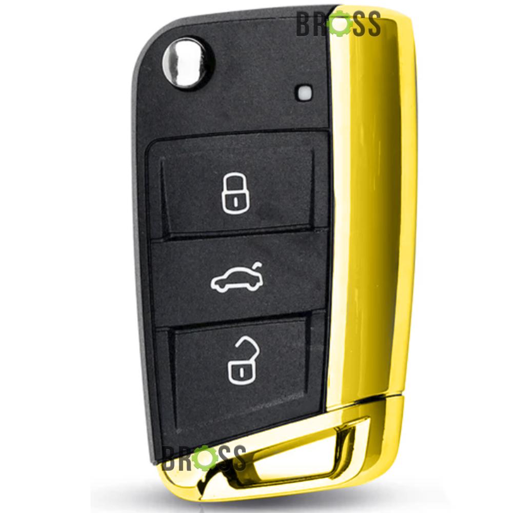 Выкидной корпус ключа на 3 кнопки  Skoda Octavia A7 5G6959752AB ( золотой )