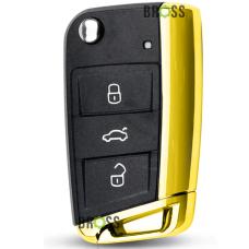 Выкидной корпус ключа на 3 кнопки  Skoda Octavia A7 5G6959752AB ( золотой )