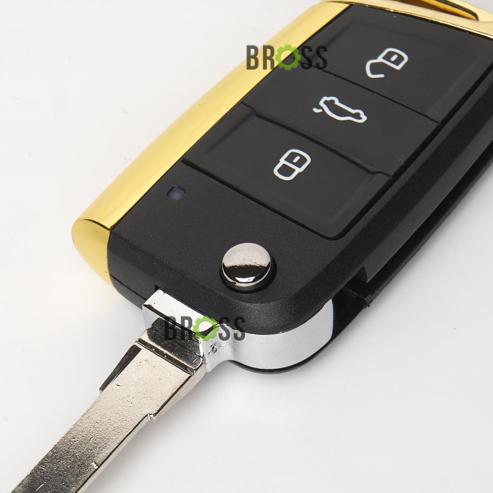 Выкидной корпус ключа на 3 кнопки  Skoda Octavia A7 5G6959752AB ( золотой )