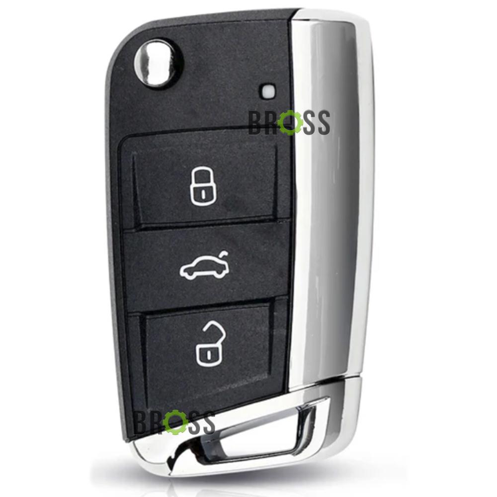 Выкидной корпус ключа на 3 кнопки  Skoda Octavia A7 5G6959752AB (хромовый)