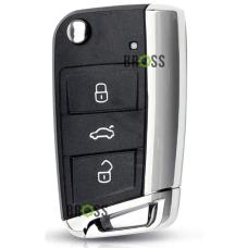Выкидной корпус ключа на 3 кнопки  Skoda Octavia A7 5G6959752AB (хромовый)