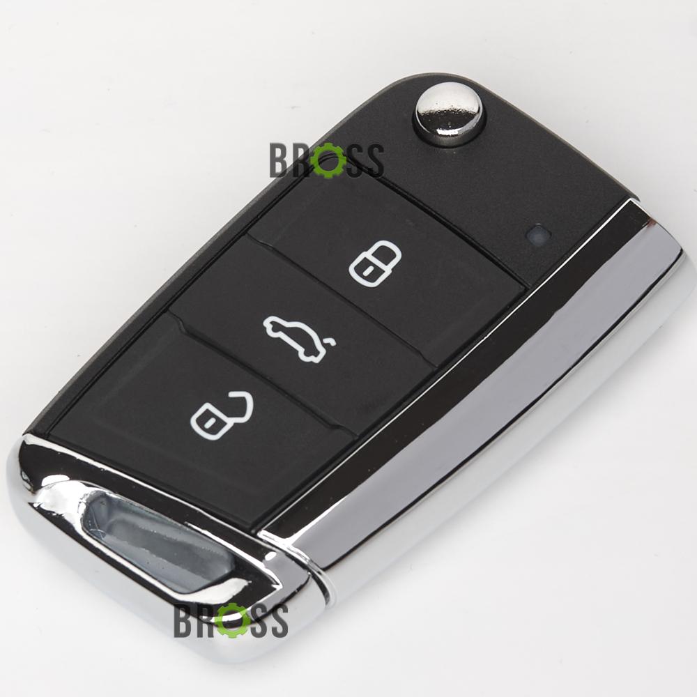 Выкидной корпус ключа на 3 кнопки  Skoda Octavia A7 5G6959752AB (хромовый)