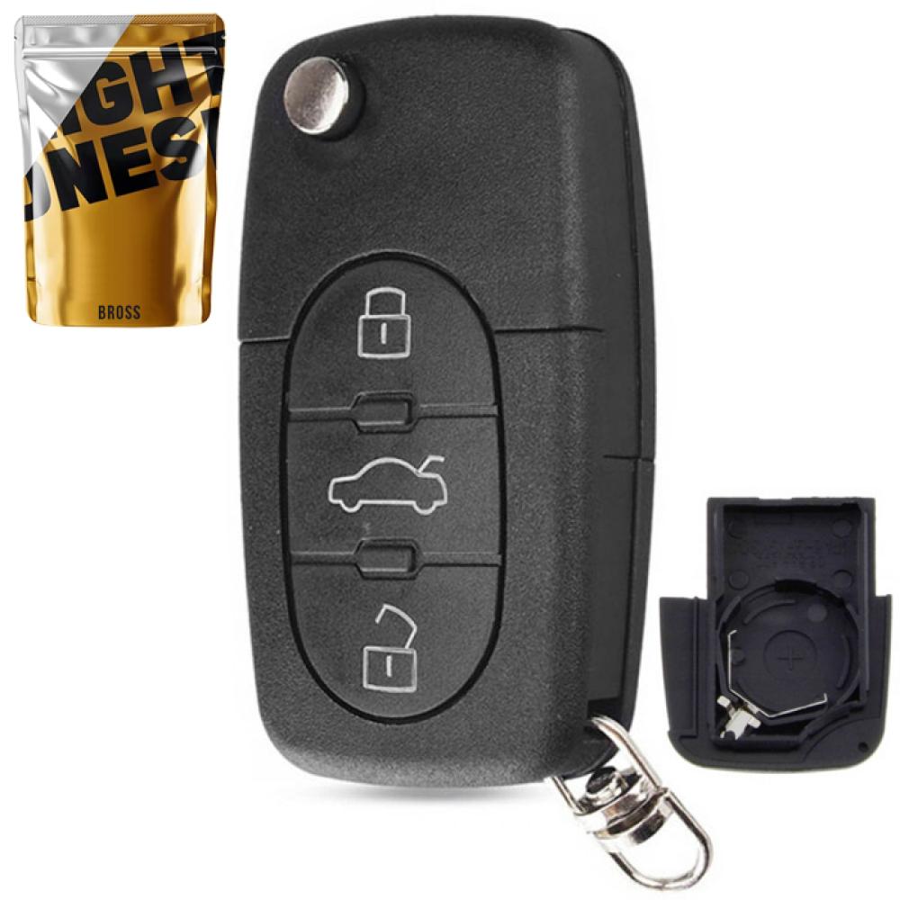 Выкидной корпус ключа на 3 кнопки Audi A2 , A3 ( 8L , 8P ) , A4 ( B5 , B6 ) A6 ( C5 ) , A8 , TT , RS4 ( под батарейку CR2032 , лезвие HU66 ) 4D0837231A