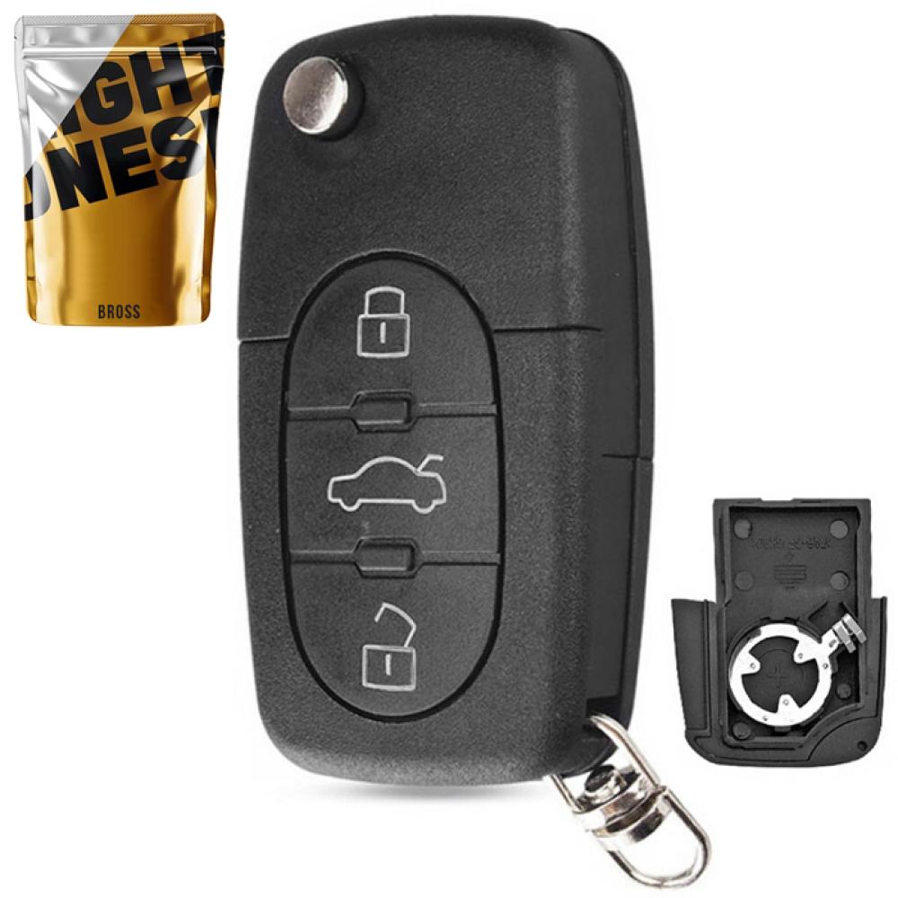 Выкидной корпус ключа на 3 кнопки Audi A2 , A3 ( 8L , 8P ) , A4 ( B5 , B6 ) A6 ( C5 ) , A8 , TT , RS4 ,  4DO837231 ( под батарейку CR1620 , лезвие HU66)