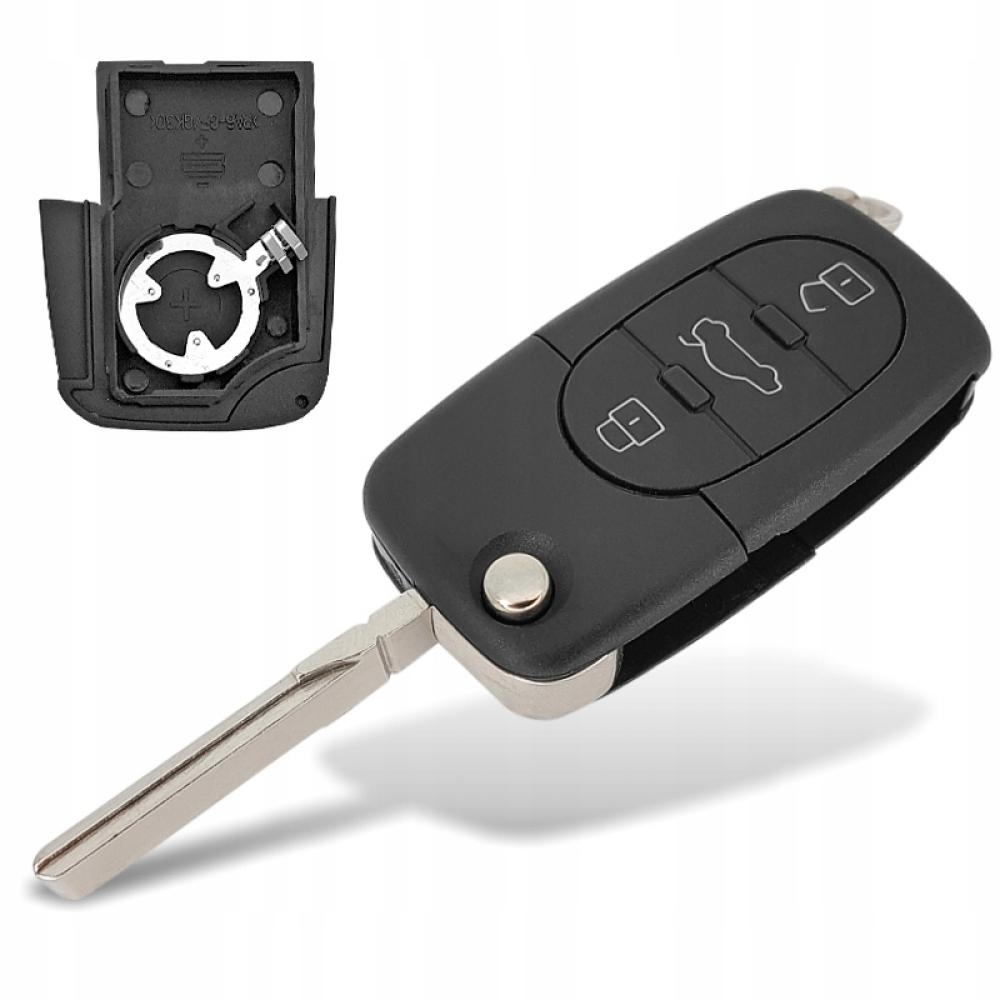 Выкидной корпус ключа на 3 кнопки Audi A2 , A3 ( 8L , 8P ) , A4 ( B5 , B6 ) A6 ( C5 ) , A8 , TT , RS4 ,  4DO837231 ( под батарейку CR1620 , лезвие HU66)