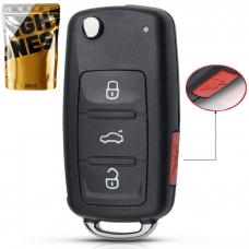 Выкидной корпус ключа на 3 + 1 кнопки Volkswagen Passat B7 , Tiguan , Golf 6 , New Beetle , Polo 5 , Skoda Fabia , Superb , Roomster , Octavia A5 ( кнопка panic , без места под батарейку , лезвие HU66 , лампочка сверху )