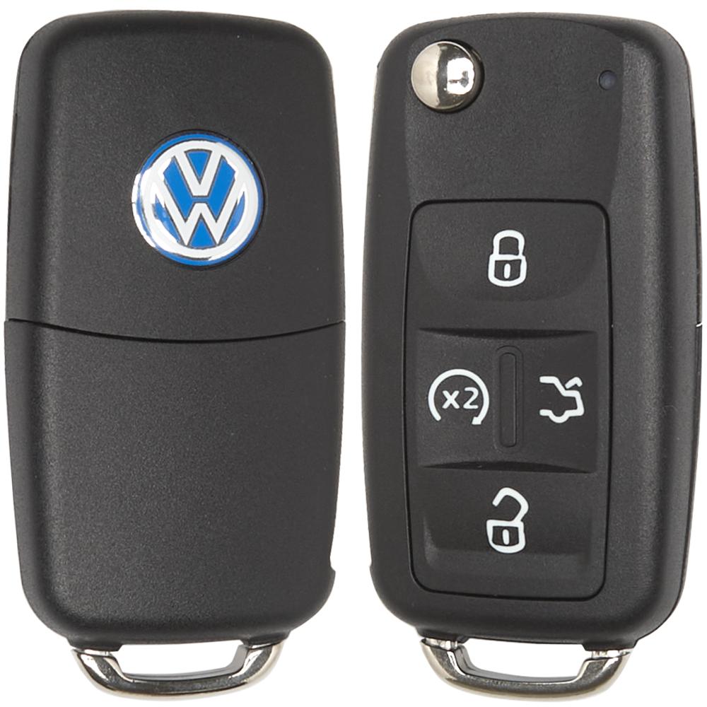 Выкидной корпус ключа на 4 кнопки Volkswagen Passat B7 , Caddy , Touran , T5 Caravelle Multivan ( автозапуск , лампочка сверху )