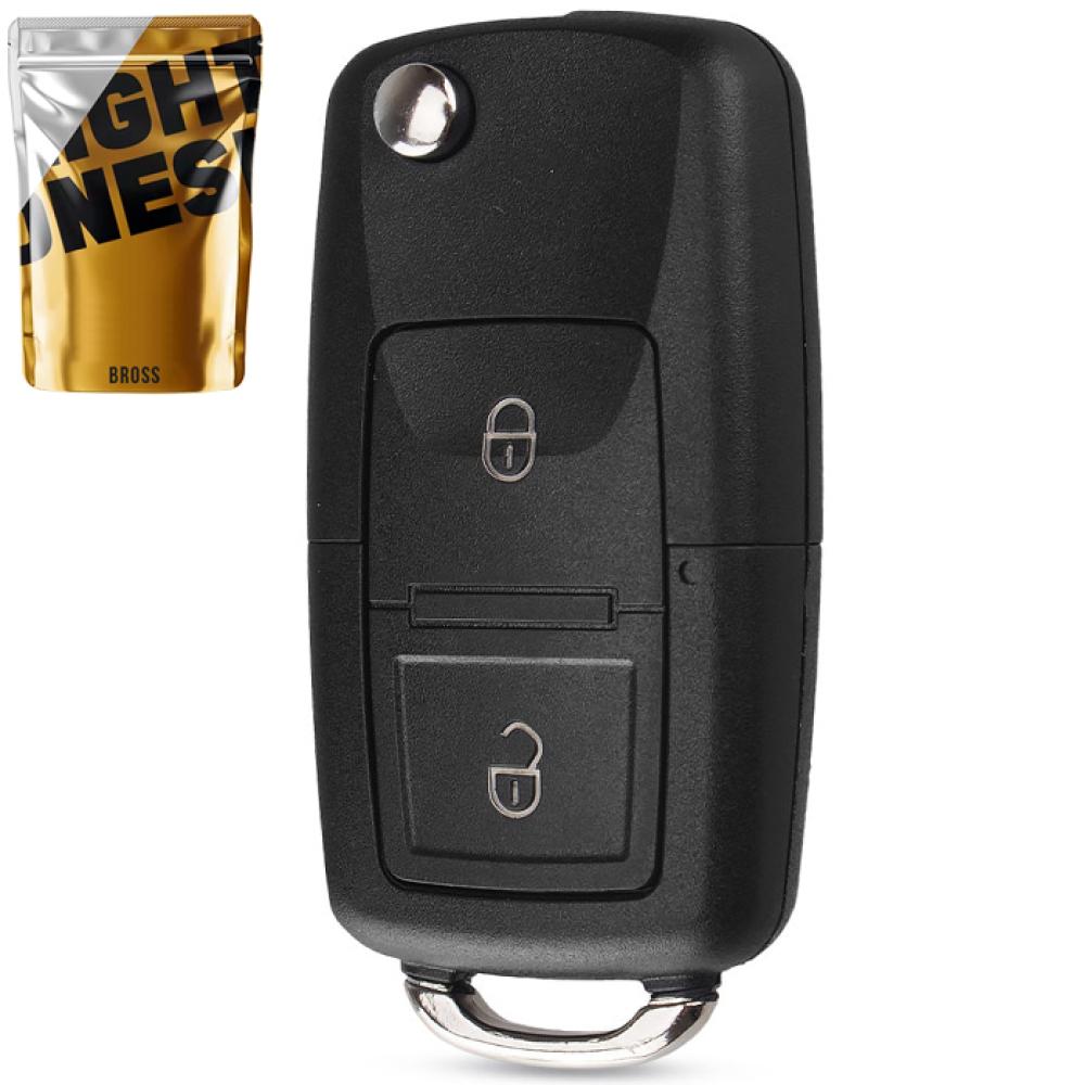 Выкидной корпус ключа на 2 кнопки Volkswagen Passat B5 , Passat B6 , Tiguan , Golf 4 , Golf 5 , New Beetle , Polo , Skoda Fabia , Superb , Roomster , Octavia Tour , Octavia A5 ( с местом под батарейку , лезвие HU66 , лампочка посредине ) 