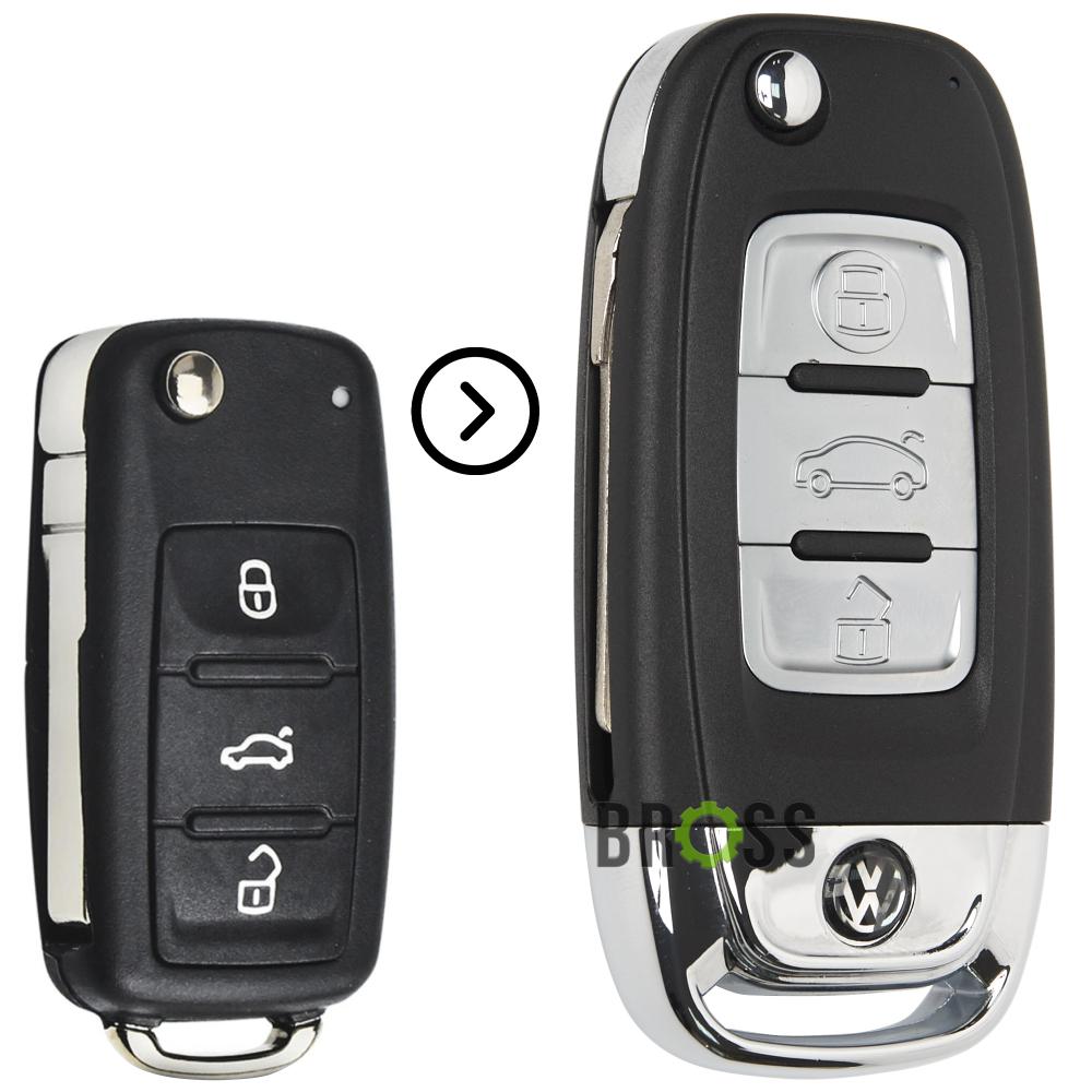 Выкидной корпус ключа на 3 кнопки Volkswagen Passat B7 , Tiguan , Golf 6 , Polo 5 , Skoda Fabia , Superb , Roomster , Octavia A5 ( тюнинг , лампочка сверху )