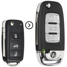 Выкидной корпус ключа на 3 кнопки Volkswagen Passat B7 , Tiguan , Golf 6 , Polo 5 , Skoda Fabia , Superb , Roomster , Octavia A5 ( тюнинг , лампочка сверху )