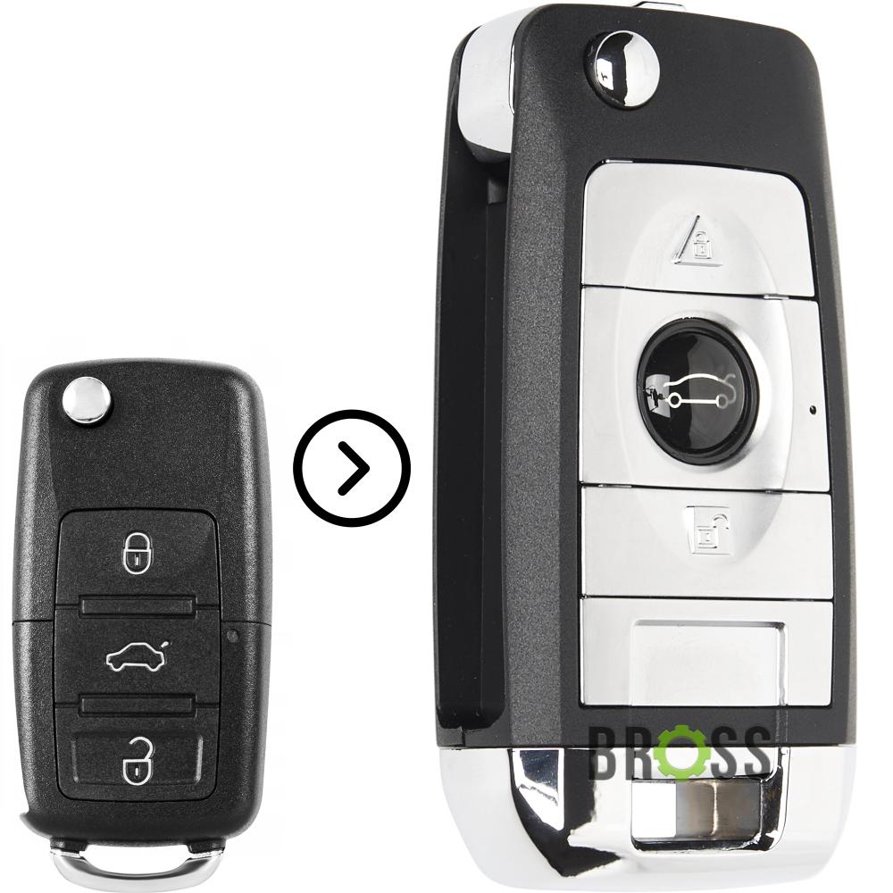 Выкидной корпус ключа на 3 кнопки Volkswagen Passat B5 B6 , Tiguan , Golf 4 5 , New Beetle , Polo , Skoda Fabia , Superb , Roomster , Octavia Tour A5 (тюнинг ключа, лампочка посередине )