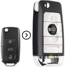 Выкидной корпус ключа на 3 кнопки Volkswagen Passat B5 B6 , Tiguan , Golf 4 5 , New Beetle , Polo , Skoda Fabia , Superb , Roomster , Octavia Tour A5 (тюнинг ключа, лампочка посередине )