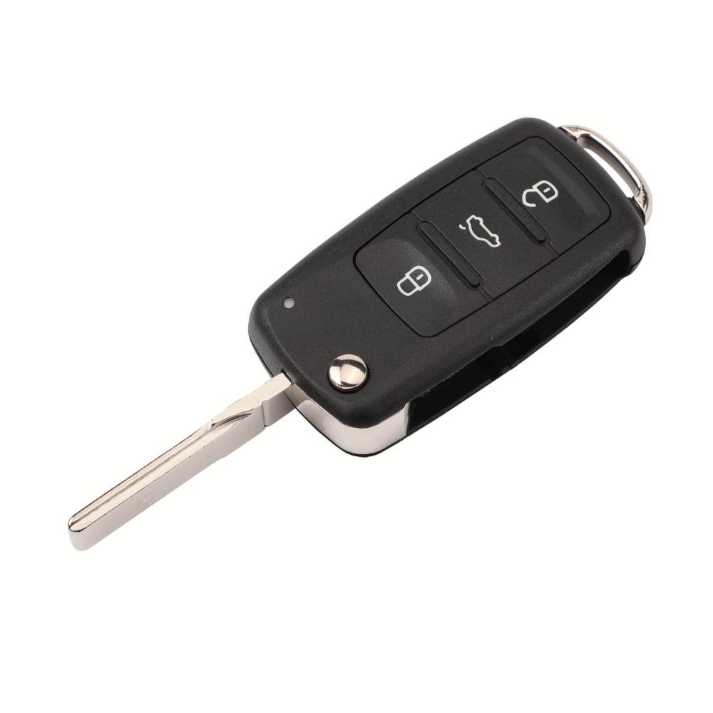 Выкидной корпус ключа на 3 + 1 кнопки Volkswagen Passat B7 , Tiguan , Golf 6 , New Beetle , Polo 5 , Skoda Fabia , Superb , Roomster , Octavia A5 ( кнопка panic , без места под батарейку , лезвие HU66 , лампочка сверху )