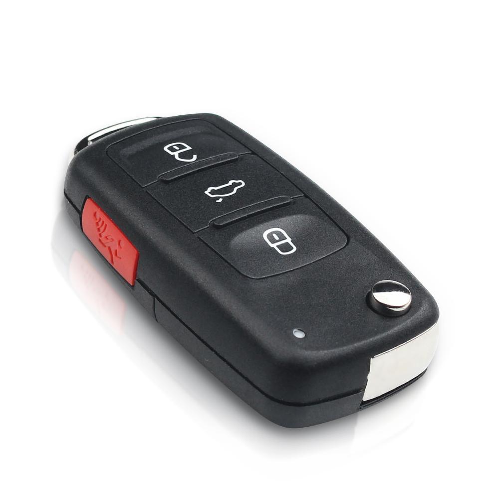 Выкидной корпус ключа на 3 + 1 кнопки Volkswagen Passat B7 , Tiguan , Golf 6 , New Beetle , Polo 5 , Skoda Fabia , Superb , Roomster , Octavia A5 ( кнопка panic , без места под батарейку , лезвие HU66 , лампочка сверху )