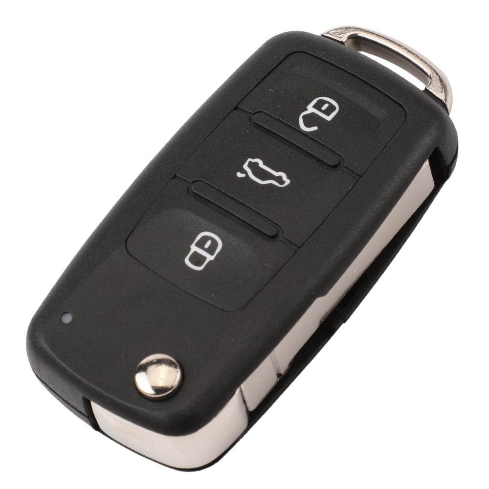 Выкидной корпус ключа на 3 + 1 кнопки Volkswagen Passat B7 , Tiguan , Golf 6 , New Beetle , Polo 5 , Skoda Fabia , Superb , Roomster , Octavia A5 ( кнопка panic , без места под батарейку , лезвие HU66 , лампочка сверху )