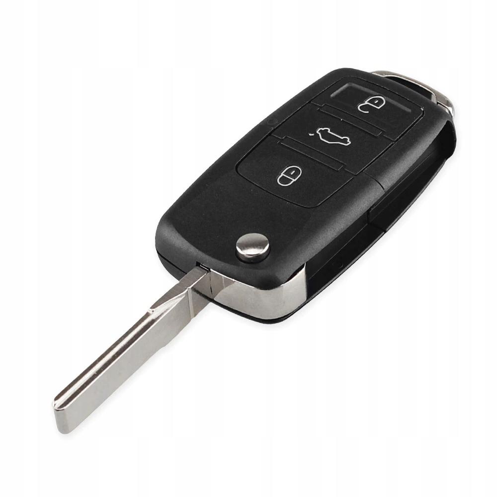 Выкидной корпус ключа на 3 кнопки Volkswagen Passat B5 , Passat B6 , Tiguan , Golf 4 , Golf 5 , New Beetle , Polo , Skoda Fabia , Superb , Roomster , Octavia Tour , Octavia A5 ( с местом под батарейку , лезвие HU66 , лампочка посредине ) 