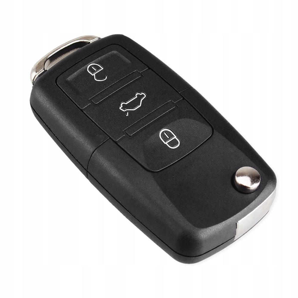 Выкидной корпус ключа на 3 кнопки Volkswagen Passat B5 , Passat B6 , Tiguan , Golf 4 , Golf 5 , New Beetle , Polo , Skoda Fabia , Superb , Roomster , Octavia Tour , Octavia A5 ( с местом под батарейку , лезвие HU66 , лампочка посредине ) 