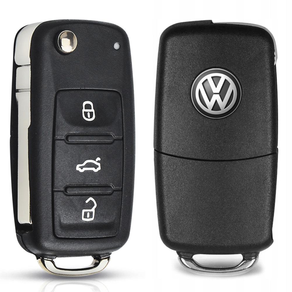 Выкидной корпус ключа на 3 кнопки Volkswagen Passat B7 , Tiguan , Golf 6 , New Beetle , Polo 5 , Skoda Fabia , Superb , Roomster , Octavia A5 ( без места под батарейку , лезвие HU66 , лампочка сверху )