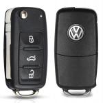 Выкидной корпус ключа на 3 кнопки Volkswagen Passat B7 , Tiguan , Golf 6 , New Beetle , Polo 5 , Skoda Fabia , Superb , Roomster , Octavia A5 ( без места под батарейку , лезвие HU66 , лампочка сверху )