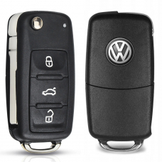 Выкидной корпус ключа на 3 кнопки Volkswagen Passat B7 , Tiguan , Golf 6 , New Beetle , Polo 5 , Skoda Fabia , Superb , Roomster , Octavia A5 ( без места под батарейку , лезвие HU66 , лампочка сверху )