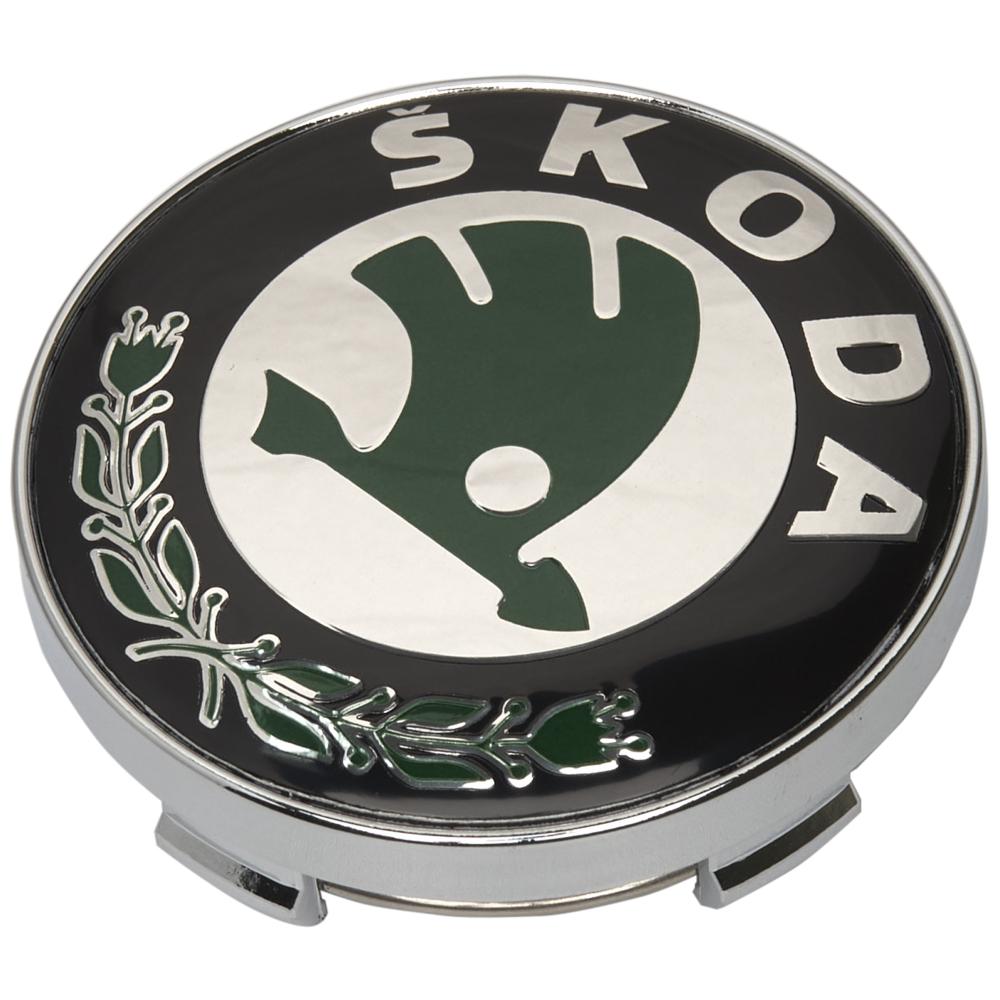 Заглушки колпачки для литых дисков Skoda Octavia Tour A5 A7, Fabia, Rapid, Superb  (зеленая+хром) 60мм КОМПЛЕКТ