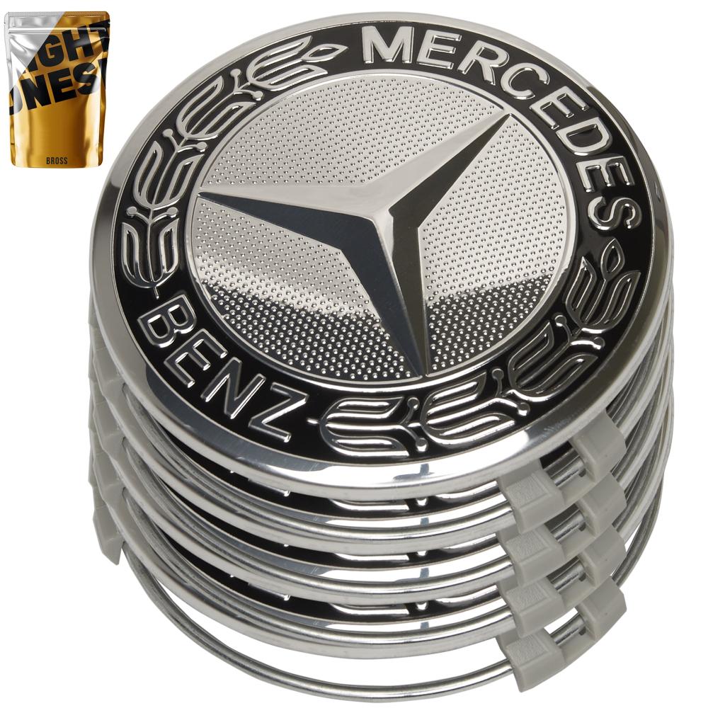 Заглушки колпачки литых дисков для Mercedes Benz Черная+Серебро (75 мм) комплект 4шт