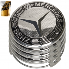 Заглушки колпачки литых дисков для Mercedes Benz Черная+Серебро (75 мм) комплект 4шт