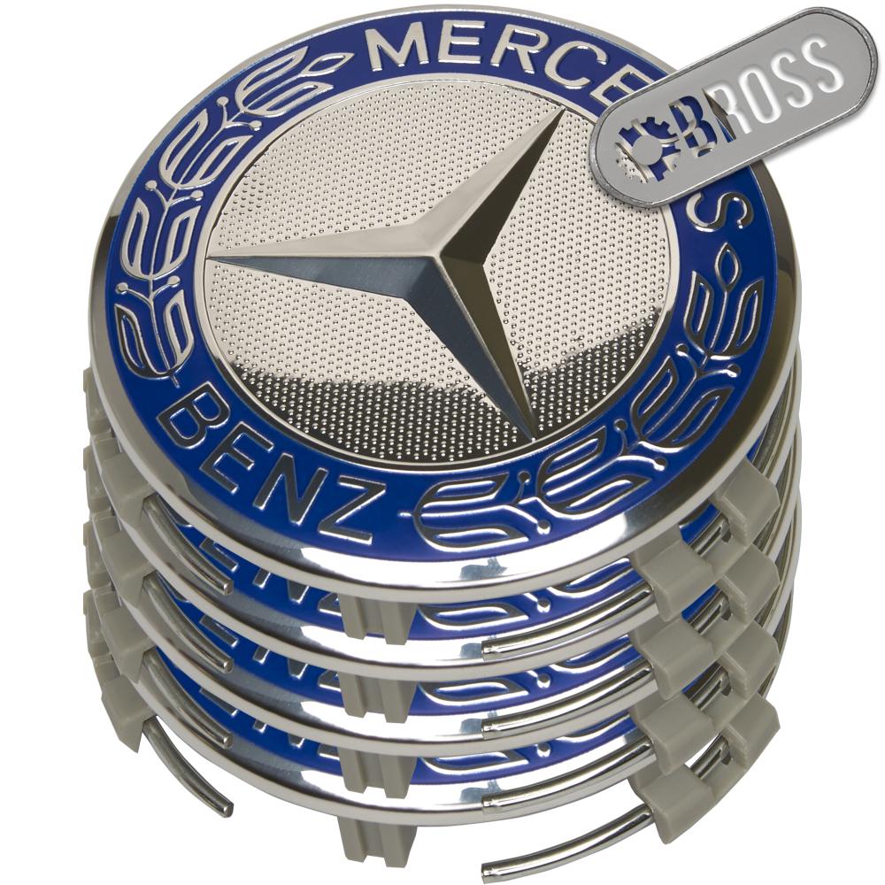 Заглушки колпачки литых дисков для Mercedes Benz, Синяя, комплект 4 шт. (75 мм)