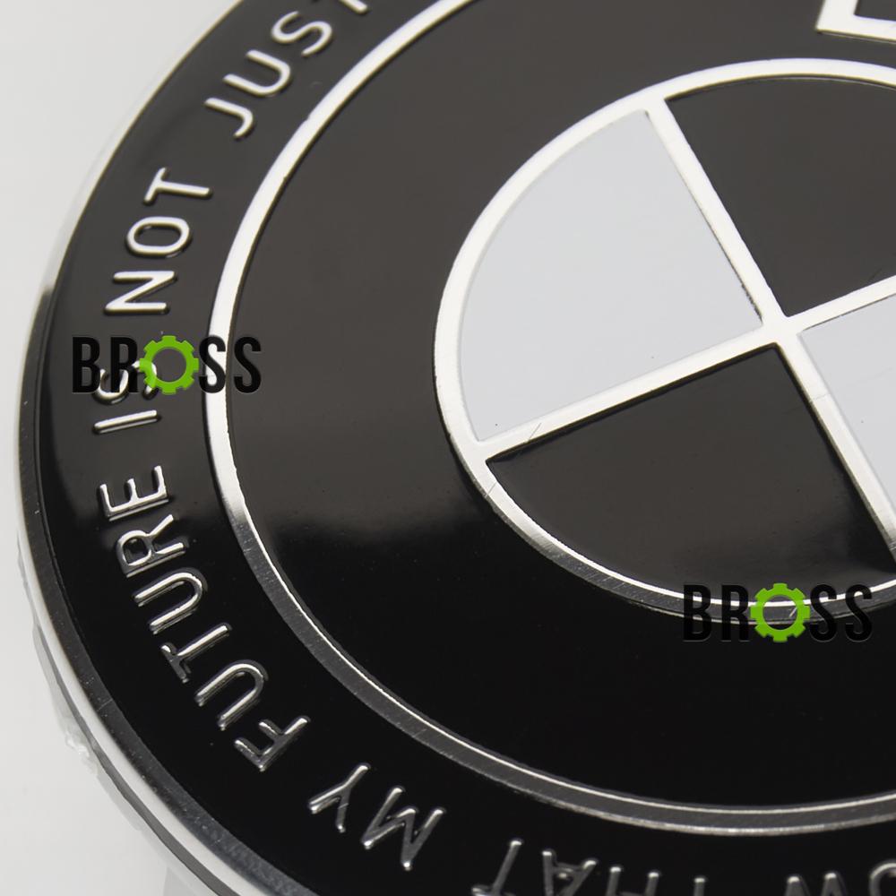 Заглушка колпачка литых дисков для BMW E30, E32, E34, E36, E38, E39, E46, E60, E65, E66, E90, E91, E92, E93, X5 (E53, E70) X6 (Юбилейная 50 лет Motorsport) черная  (68 мм)