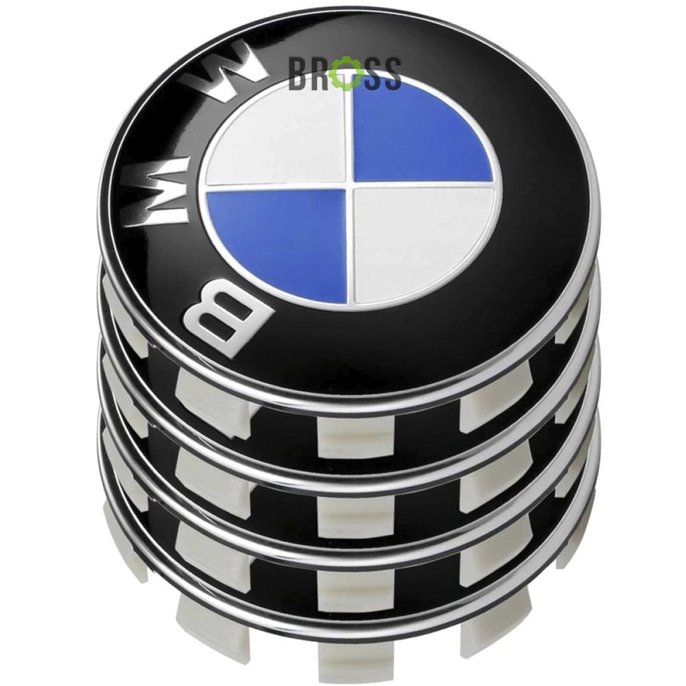 Заглушки колпачки литых дисков для BMW E30, E32, E34, E36, E38, E39, E46, E60, E65, E66, E90, E91, E92, E93, X5 (E53, E70) X6 (синяя) комплект 4 шт (68 мм)