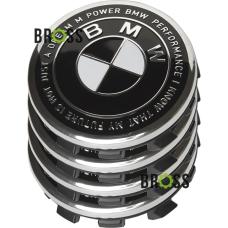 Заглушка колпачка литых дисков для BMW E30, E32, E34, E36, E38, E39, E46, E60, E65, E66, E90, E91, E92, E93, X5 (E53, E70) X6 (Юбилейная 50 лет Motorsport) черная  (Комплект 56 мм)
